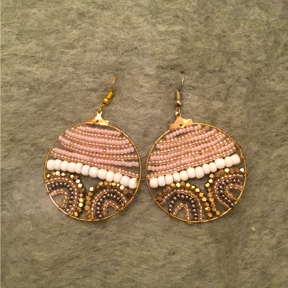 New Handmade Beaded Earrings - Copper, bone, gold